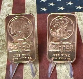 LOT of 2 “ BUFFALO & WALKING LIBERTY" 1 oz each .999 Copper BARS