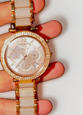 Michael Kors MK5896 Rose Gold Tone Chronograph Date Pink Dial Quartz 39mm