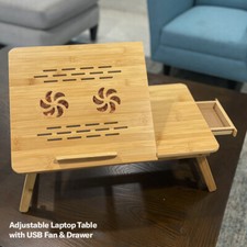 LARGE Portable Lap Desk for Couch Bed. 21.5" Laptop Table with Tilt Top, USB fan