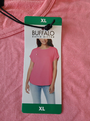 Buffalo David Bitton Ladies French Terry Short Sleeve Top Pink Punch Size XL NEW