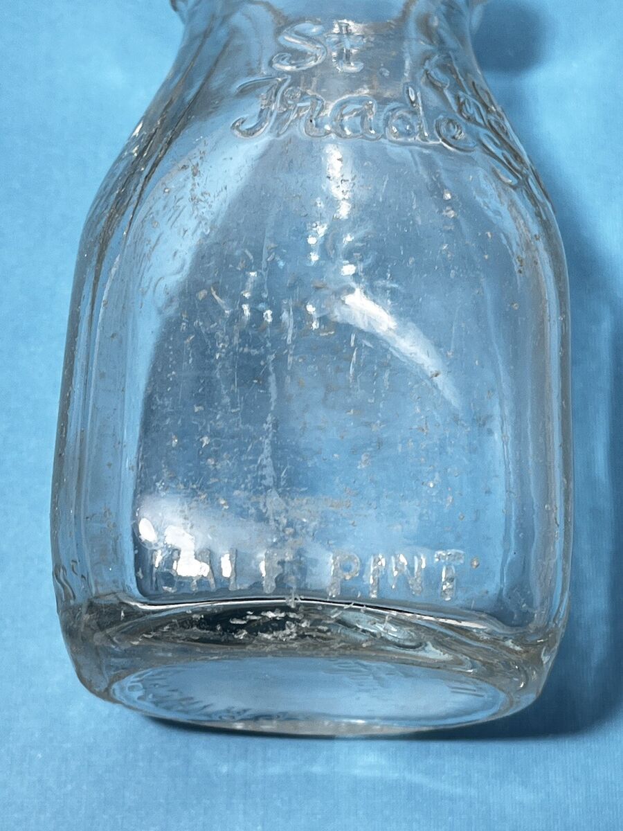 Vintage Duraglas Half Pint Milk Bottle Embossed ST. JAMES Vintage Duraglas Half Pint Milk Bottle Embossed ST. JAMES