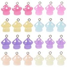 32Pcs Luminous Opaque Resin Pendants Glow in Dark Mushroom Charms Mixed 18x14mm
