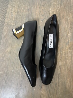 Vintage Proxy Heels 12 Black Checkered Block Heel Gold Trim