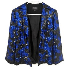 ADRIANNA PAPELL Evening Essentials Blue Black Sequin Jacket Blazer Womens Size 4