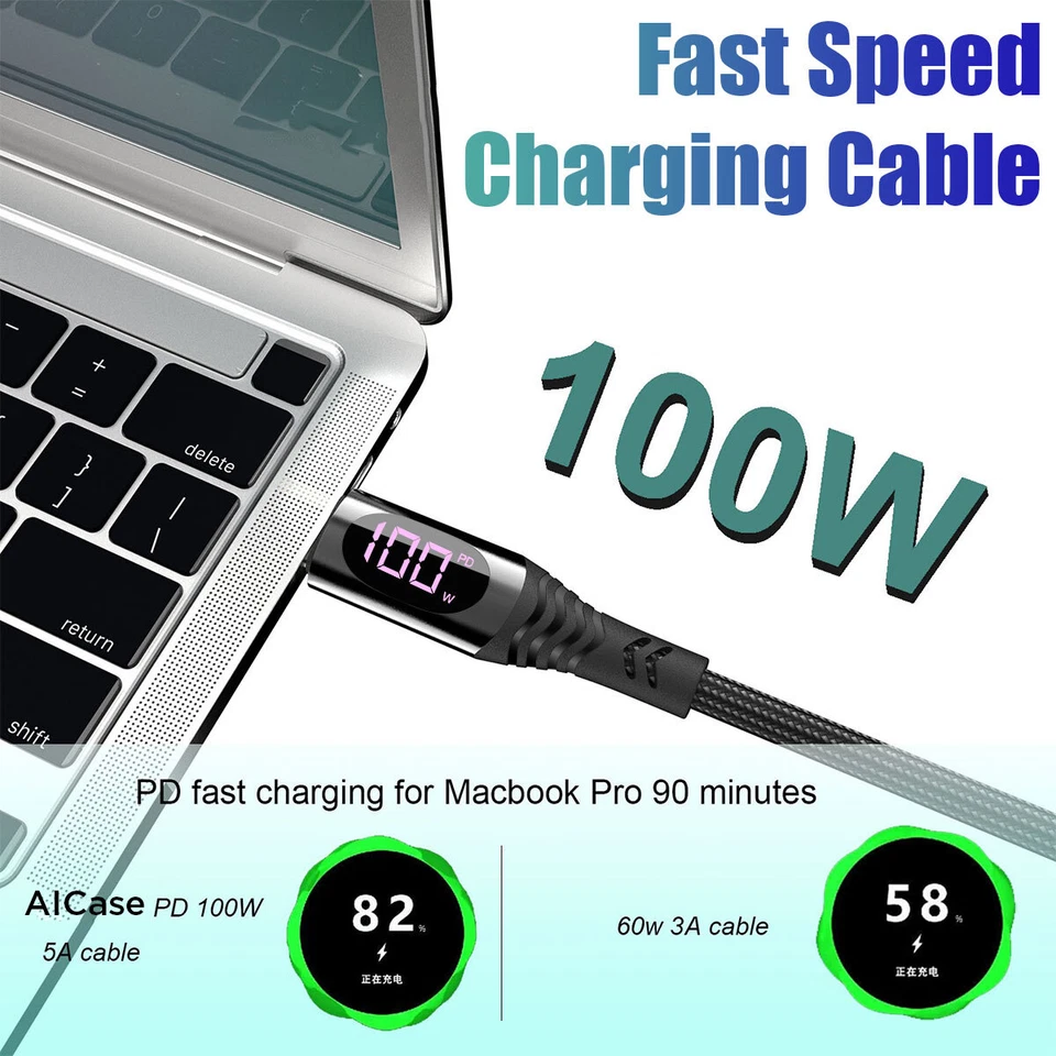 USB C to USB C Cable 100W PD Fast Charging Cord Type-C Charger with LED Display - Image 4 of 4