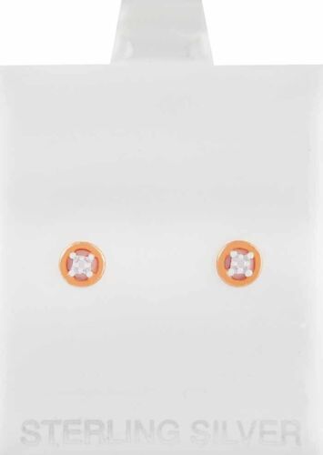 GENUINE DIAMOND STUD EARRING .925 STERLING SILVER (ROSE TONE) - New With Tag