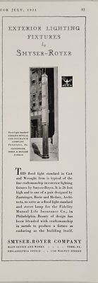 1931 Print Ad Smyser-Royer Exterior Light Fixtures Fidelity Ins Philadelphia,PA