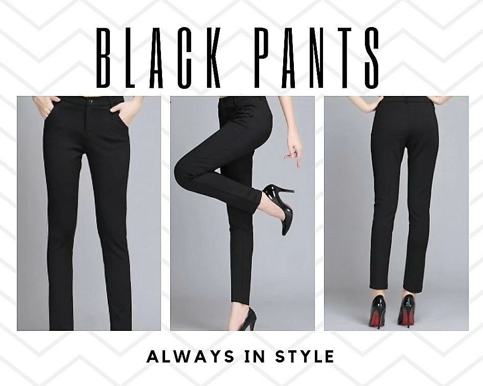 Womens Petite Black Pants Casual Office Work Wear Slim Elegant