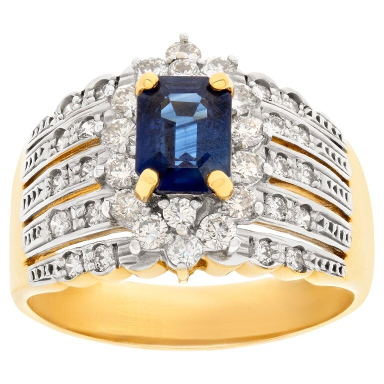 LeVian 18k yellow gold .84ct VS1 G diamond blue sapphire ring 10.1g unique 8.5