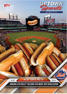 2024 TOPPS NOW #146 NEW YORK METS CITI FIELD BREAKS HOT DOG RECORD - IN HAND