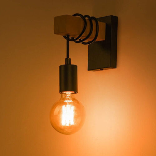 Lightess Wooden Wall Light Vintage Industrial Indoor E27 Stair Hallway Black - Picture 7 of 7