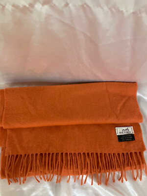 小物 hermes archive bi-color stole muffler Hermes VTG Scarf Stole Muffler Etole ICONIC Orange 100% Cashmere