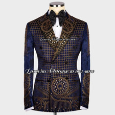 Gemstone Embirored Tuxedos Men Suits Wedding Party Prom Blazers