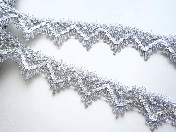 Elastische Paillettenborte Silber - 2-reihiges Paillettenband Für DIY & Nähen