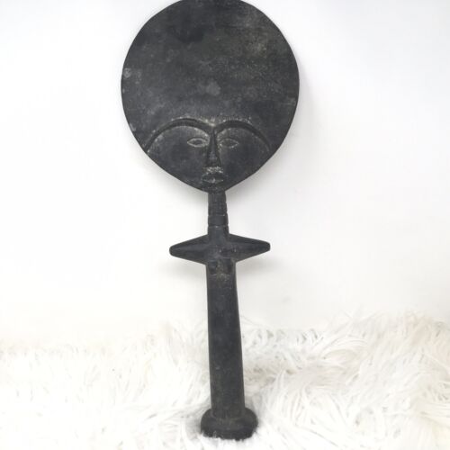 Antike afrikanische Stammeskunst Aku Aba Ashanti Fruchtbarkeitspuppenstatue 19""Hx7,75