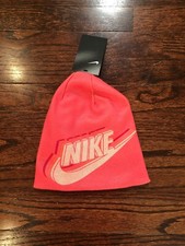 NWT 22 Nike Youth Girl Pink Big Logo Reversible 88723beanie hat One size 927229