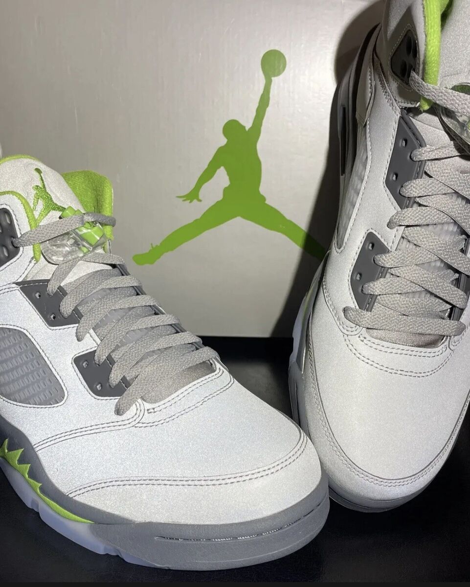 🔥Nike Air Jordan 5 Retro AJ5 Green Bean Reflective Silver 🔥Nike Air Jordan 5 Retro AJ5 Green Bean Reflective Silver