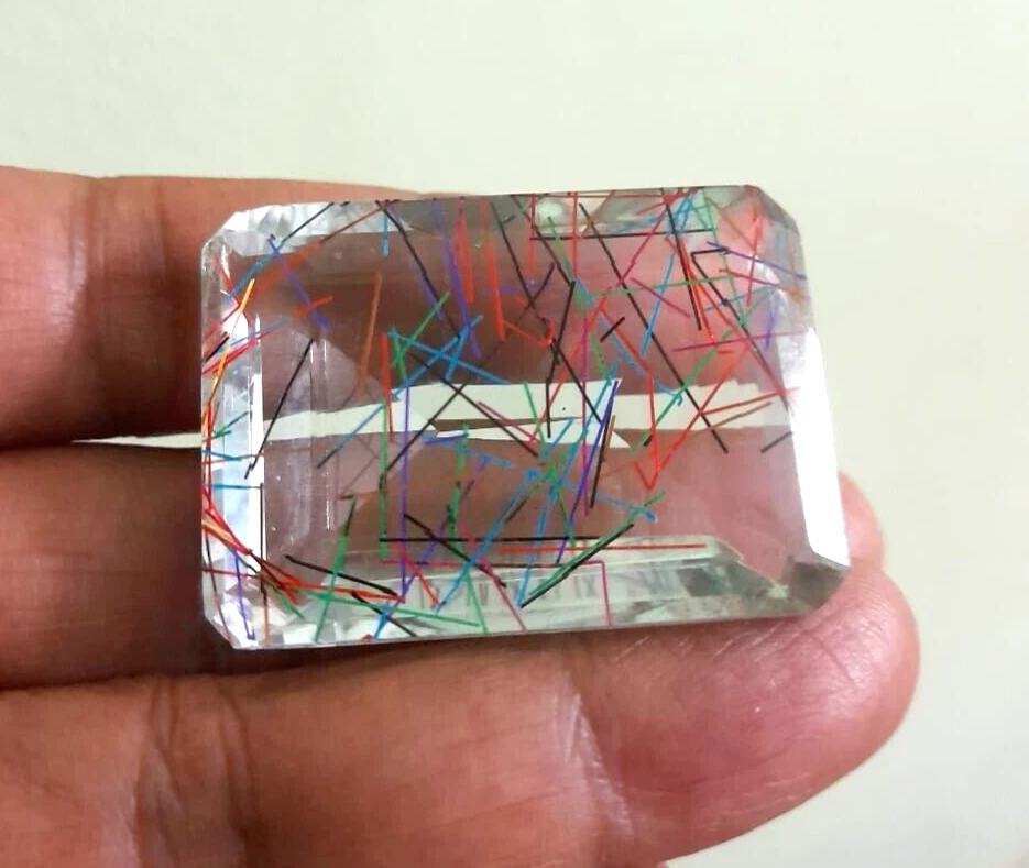 136.35 Ct Emerald Cut Lab-Created Multi - Color Rutilated Quartz Loose Gemstone - Image 2 of 4