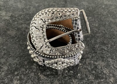 Justin Western Belt Studs Rhinestones Leather Crocodile  display picture 1
