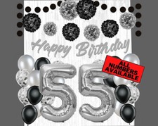 Silver  Black 55th Birthday Decorations - 40" Number Balloons More Boy or Girl
