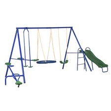 Outdoor Heavy-Duty Playset: 5-in-1 Backyard Swing Set with Slide, Seesaw,