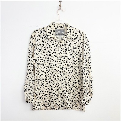 Ce N'est Pas Un Chapeau Silk Heart Polka Dot Button Up Blouse Ivory Black S