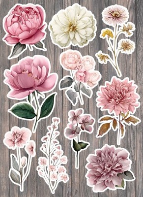 Boho Flowers Die Cut Vinyl Stickers Set Scrapbooking Laptop Waterbottle