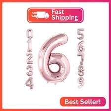 GOER 2 Pcs 42 Inch Rose Gold Foil Balloons Number 6,Huge Number Balloons for 6th