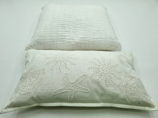 M&S 2Pcs Home Bundle White Broderie Lumbar & Oxford Cushion New