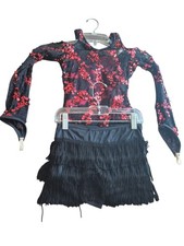 Black  Red Sequin Dance Costume With Fringe Skirt By Balera