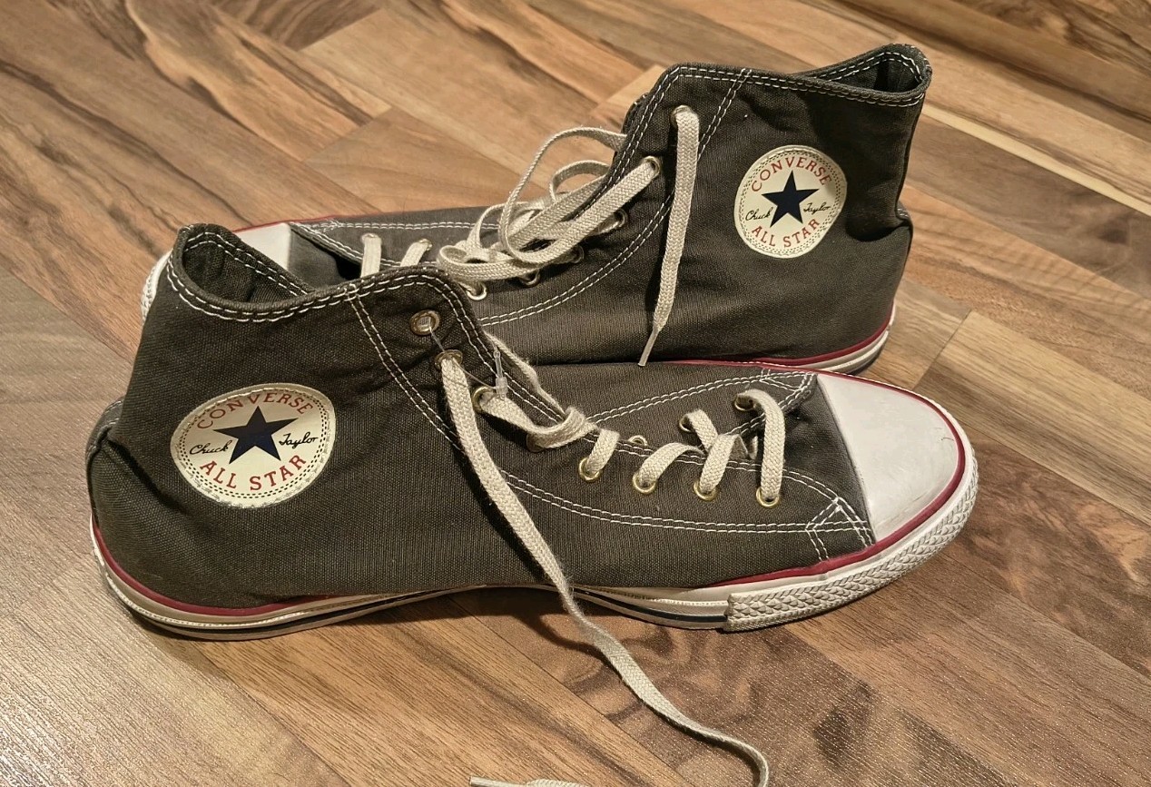 Converse Chuck Taylor All Star High Top Gray White Canvas Sneakers Size 11 thumbnail 3