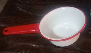 Vintage 10" Enamelware Red White Pan NM MCM