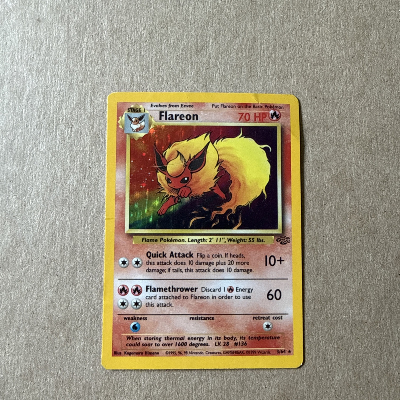 Flareon Jungle Unlimited Holo Card 3/64 Pokemon TCG
