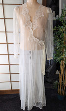 Vtg Val Mode Lingerie Dressing Gown Robe Peignoir Ivory Chiffon Soutauch Lace Sm