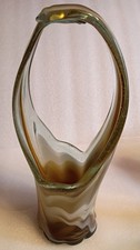 VTG 1960s MCM Murano Hand-Blown Swirl Glass Stretch Basket Vase - MINT