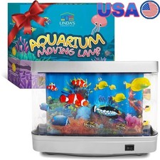 Calming Fish Lamp Aquarium W/ LED Light Moving Fish Sensory Decor Gift New
