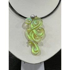 Happiness Pâté De Verre Glass Pendant Pearl Rubies Set 14K by Gregory Burgard LE