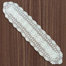 Phantomon Oval Lace Table Runner Doilies Floral Scarf 12x48 Inch, Beige 