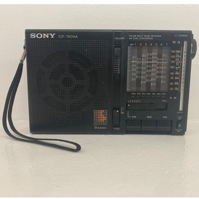 VTG 80s Sony ICF-7600A FM MW SW 9-Band Portable World Receiver Radio Black WORKS