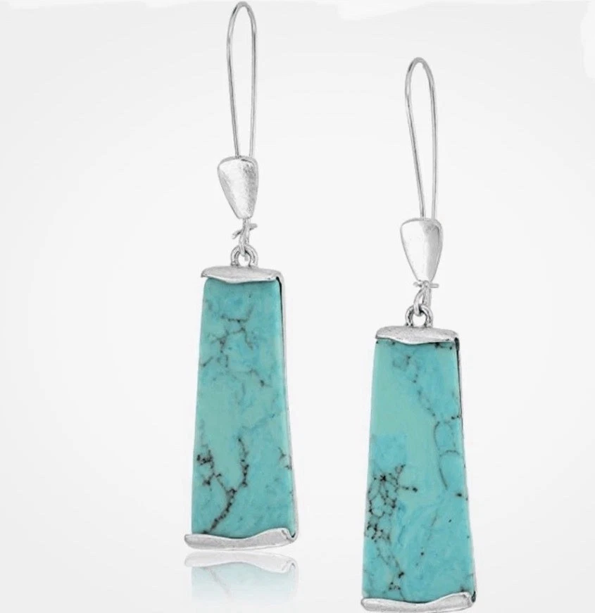 Robert Lee Morris "Mosaic" Semiprecious Turquoise Stone Long Drop Earrings - Image 3 of 4