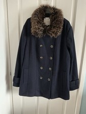 Rocha John Rocha Navy Coat With Brown Faux Fur Collar & Brown Buttons. Size 22