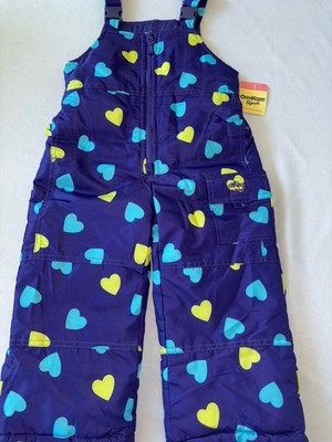 OshKosh B gosh Girls Heart Print Snow Bib Overalls Purple NWT Size 4T