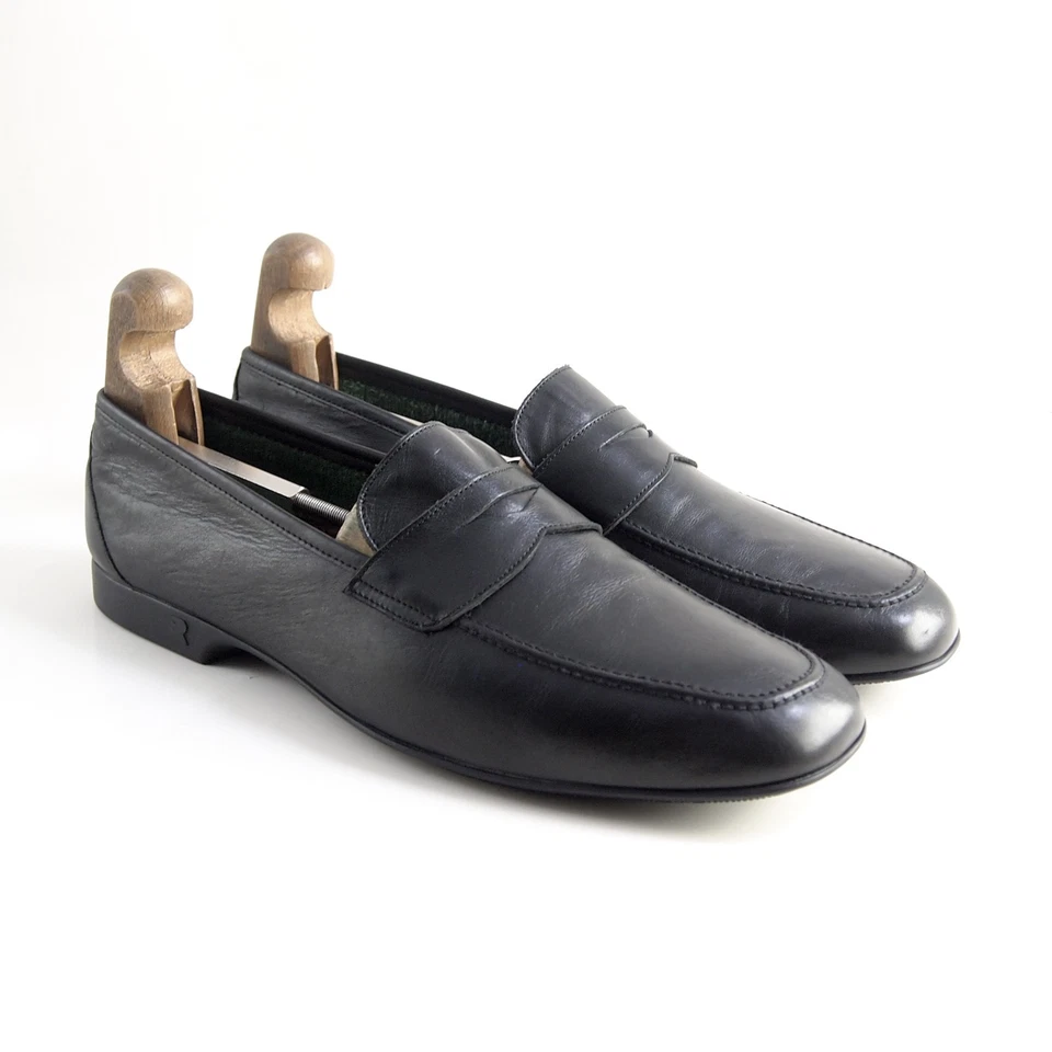 Fratelli Rossetti Yacht Portofino Penny Loafers Black Leather Mens EU 45 US 12 - Image 2 of 4