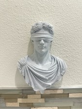 Blindfolded Roman Statue Bust - Classical Greek Style Sculpture Modern Decor 9”