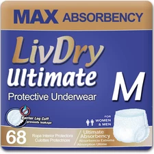 LivDry Adult Incontinence Underwear – MaximuLim Absorbent Diapers Medium 68 Pack