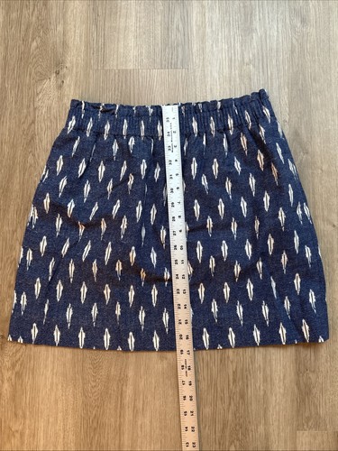 Minigonna J.Crew blu bianca stampa Ikat taglia 6 misto lino cotone elastico in vita - Foto 12 di 13
