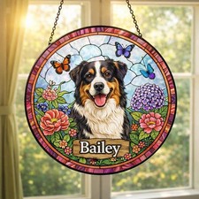 Custom Pet Portrait Stained Glass Suncatcher, Stained Glass Dog Memorial
