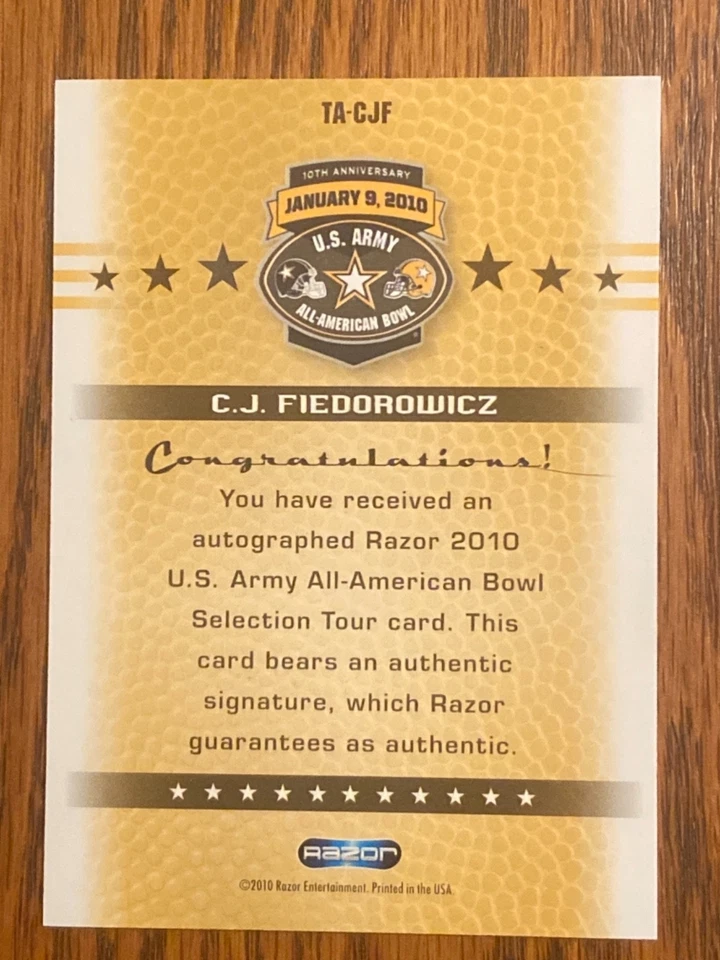 2010 Razor All American Bowl 25/25 Autograph C.J. Fiedorowicz - Image 2 of 2