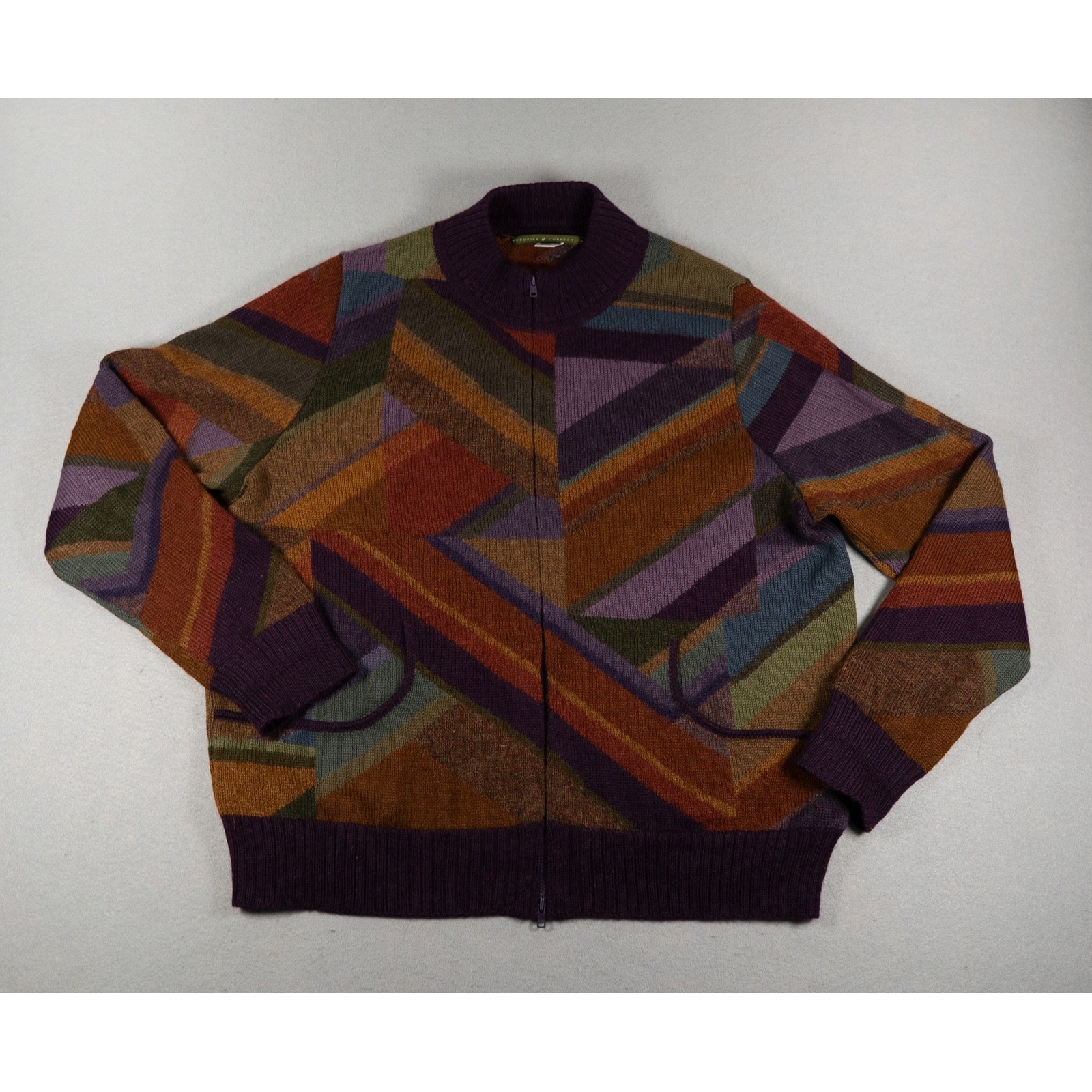 Peruvian Connection Alpaca Wool Geometric Zip Up Sweater Jacket Multicolor XL