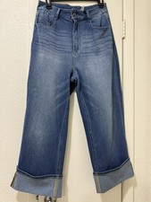 Halara Women's Flex High Waisted Cuffed Wide Leg Casual Stretch Jeans, Size M